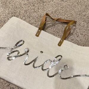 Mud Pie Cream Tote Bag with Tan Handles